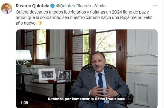 Ricardo Quintela: “Quiero desearles a todos los riojanos y riojanas un 2024 lleno de paz y amor”