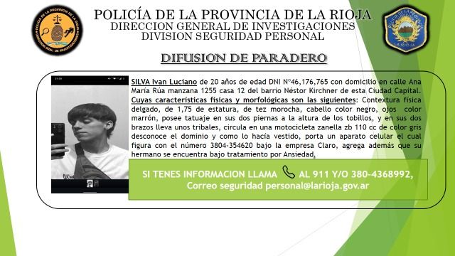 Buscan el paradero de un joven de 20 años oriundo del B° Néstor Kirchner