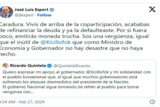 José Luis Espert arremetió contra Ricardo Quintela: “Caradura, vivís de arriba de la coparticipación”