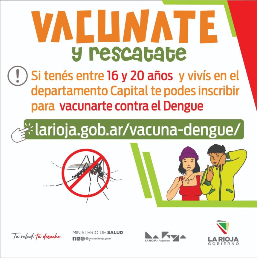 Chicos y chicas de 16 a 21 años ya pueden inscribirse para vacunarse contra el dengue