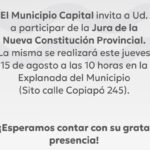 La Rioja: El Municipio Capital invita a la jura de la nueva Constitución Provincial