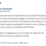 ricardo-quintela:-“lamento-profundamente-el-fallecimiento-del-piloto-roly-rasmussen,-quien-perdio-la-vida-intentando-apagar-el-incendio-en-el-cordon-del-velasco”