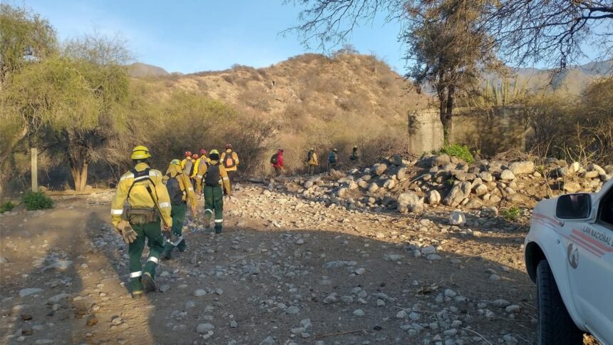 Continúan las tareas de perímetro y extinción de foco activo en el incendio del Cordón del Velasco