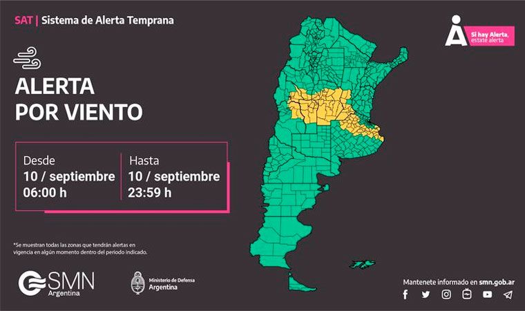 El Servicio Meteorológico Nacional emitió un alerta meteorológico por vientos fuertes y viento zonda para La Rioja