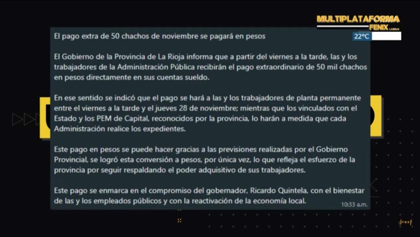 ULTIMO MOMENTO – Pagarán en efectivo por única vez el bono de 50 mil Chachos