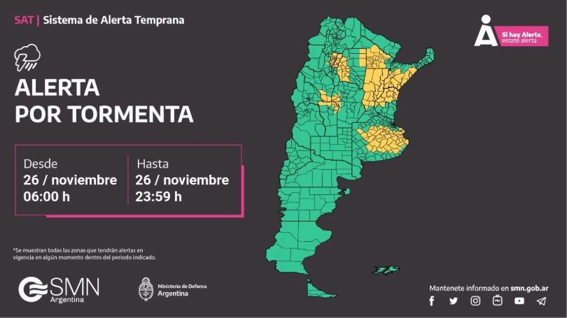 La Rioja en alerta por “caída abundante de agua”, ráfagas intensas y “posible” caída de granizo