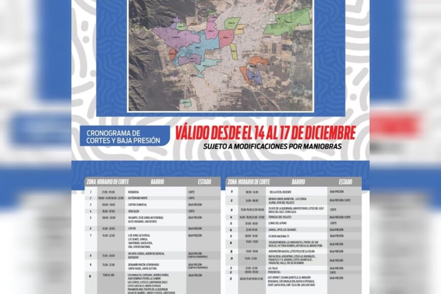 Anuncian cortes de agua y baja presión del 14 al 17 de diciembre: consulta el cronograma detallado por barrios