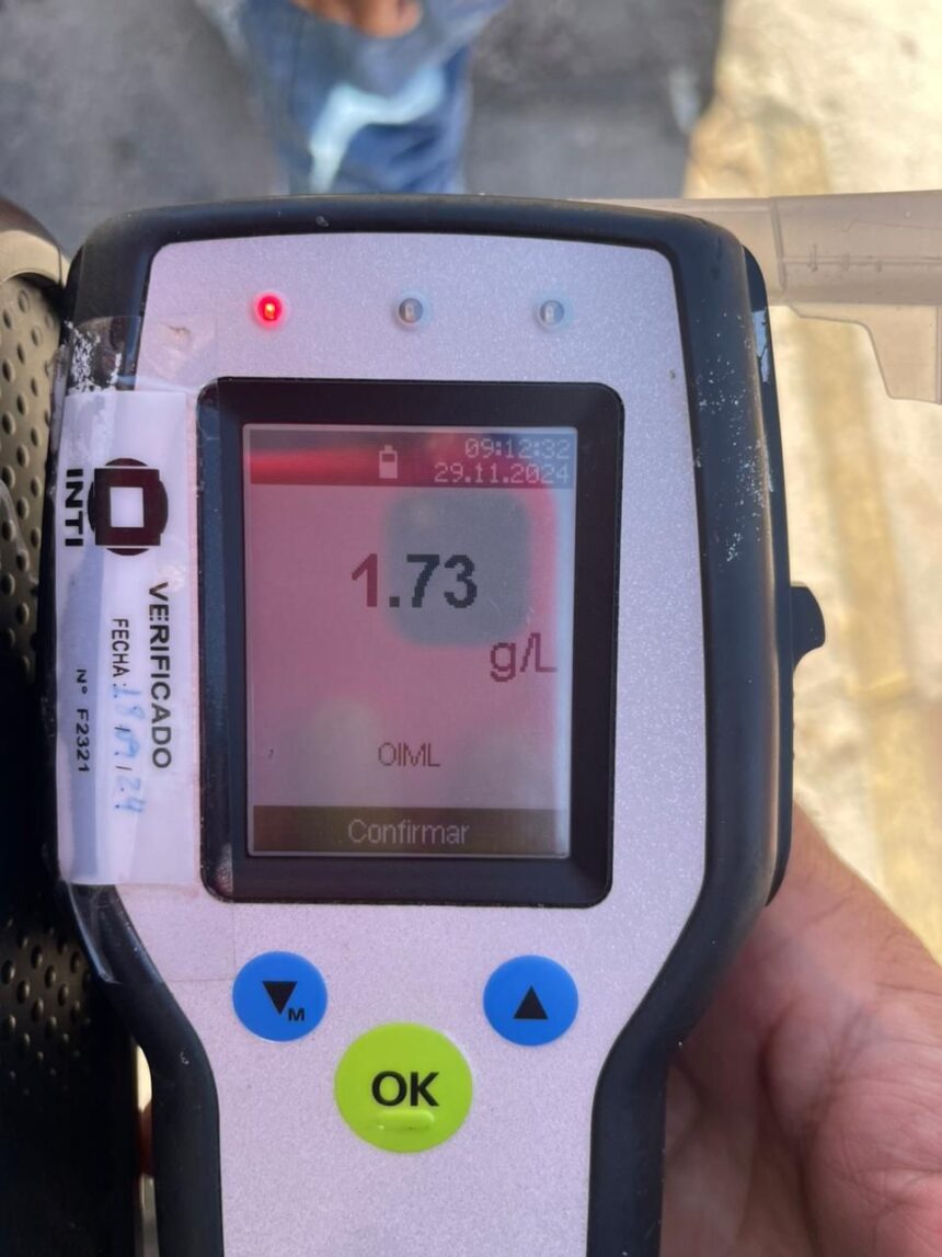 Control de alcoholemia positivo: conductor con 1,73 g/L en Av. Facundo Quiroga y Copiapo