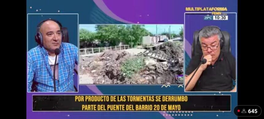 Por producto de las tormentas, se derrumbó  parte del puente del barrio 20 de mayo