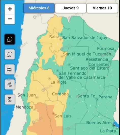 El SMN informó una alerta por tormentas y viento para La Rioja y 13 provincias